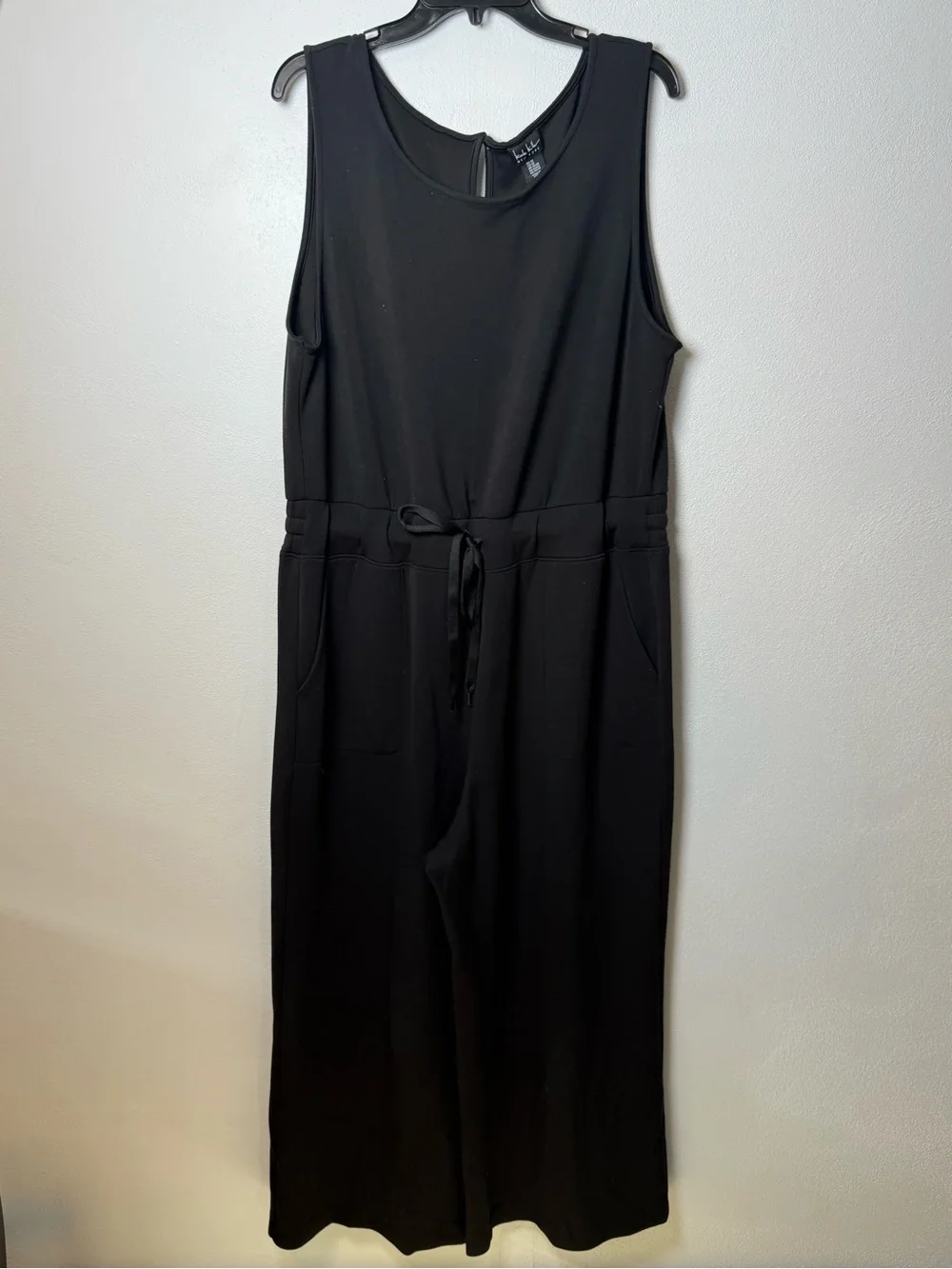 Nicole Miller Black Sleeveless Scuba knit Wide-Leg Drawstring Jumpsuit